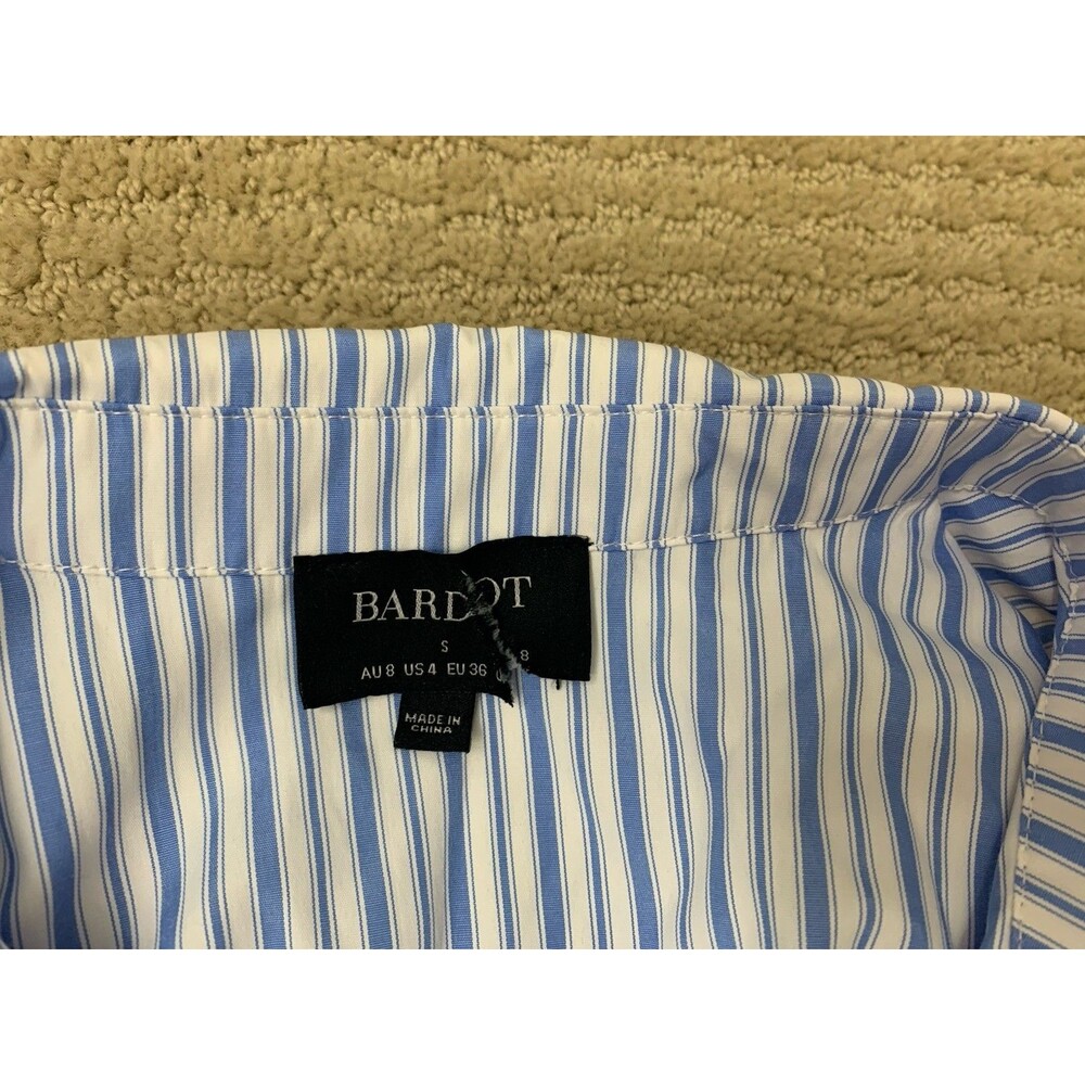 Bardot Blue White Striped Nautical Button Up Cut Out Side Midi Shirt Dress 4 - Picture 5 of 13